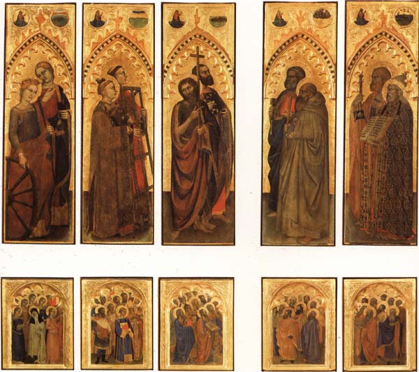 The Ognissanti Polyptych:SS.Catherine and Lucy,Stephen and Laurence,john the Baptist and Luke,Peter and Benedict,james the Greater and Gregory